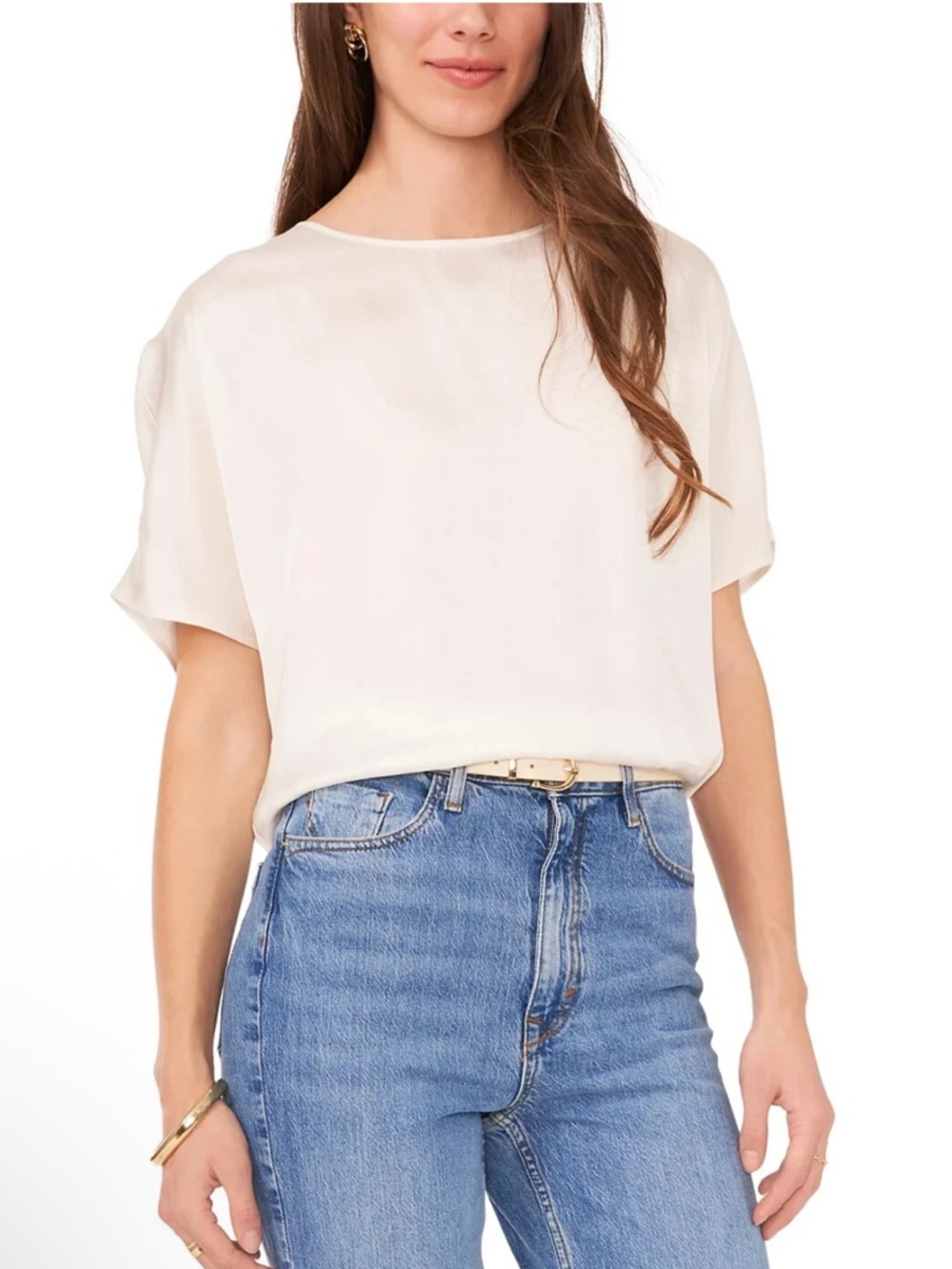 Vince Camuto Women’s Satin Dolman-Sleeve Top New Ivory Size M